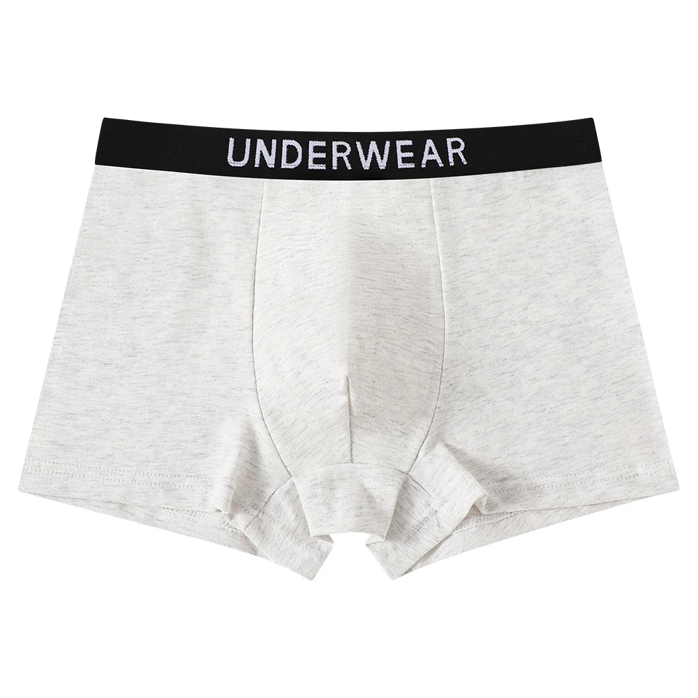 5pcs Mixed Boys Underwear 8-14 Years Old Plain Color Black Gray Blue Cotton Soft Breathable Comfortable Simple Boy Flat Angle Un image 4