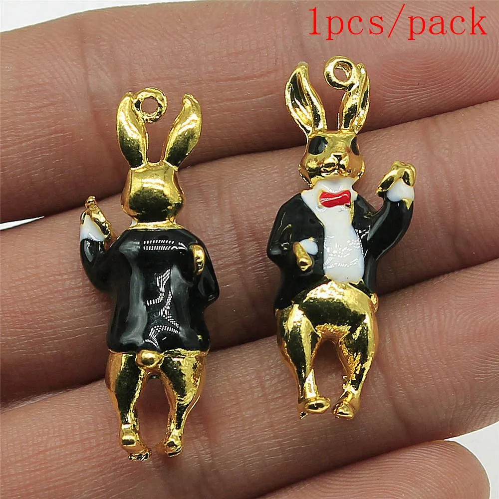 Bulk Charms For Jewelry Making Kit Pendant Diy Jewelry Accessories 3D Enamel Rabbit With Clock Charms