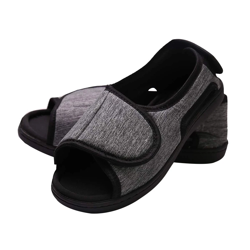 

Hook and Loop Fastener Shoes Adjustable Edema House Shoes Breathable Wide Open Toe Sandals Non-Slip for Swollen Feet