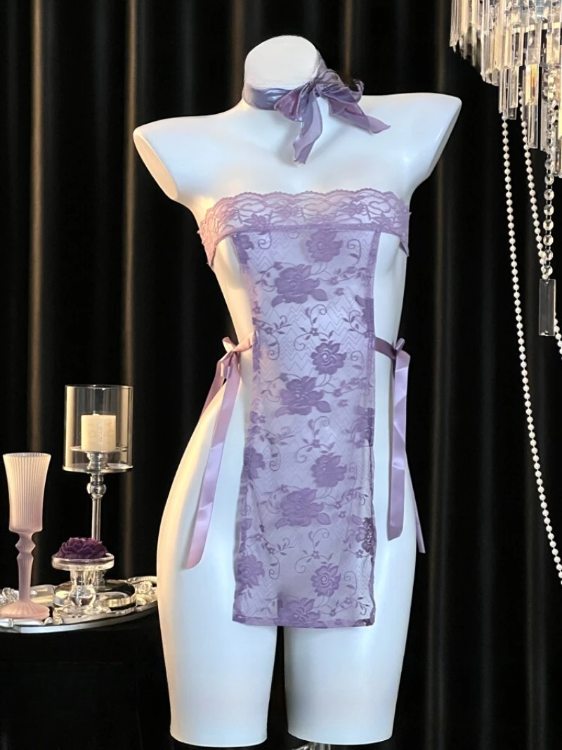 

Сексуальное женское белье в стиле ретро для зрелых женщин, кружевная прозрачная ночная рубашка без бретелек Babydoll, элегантная соблазнительная сетчатая одежда для сна, романтическая