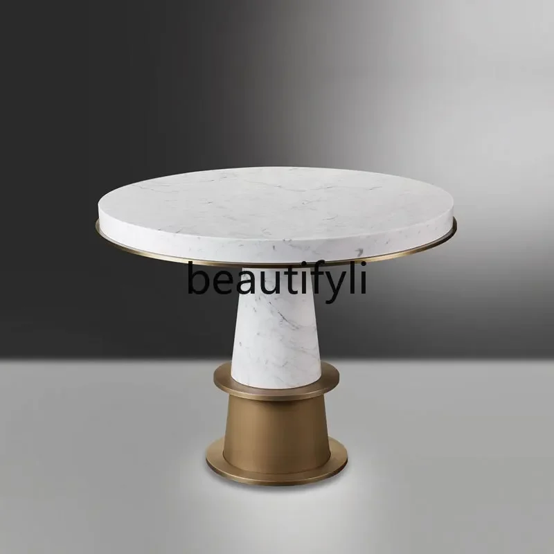 Modern light luxury Italian minimalist round marble metal stainless steel negotiation table