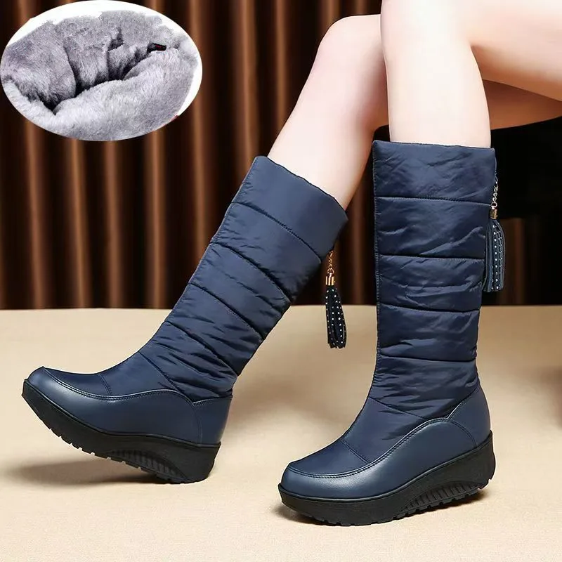 

2025 Winter Mid-calf Snow Boots For Women Fashionable Large Size 35-44 With Added Insulation And Thick Sole Cotton Shoes