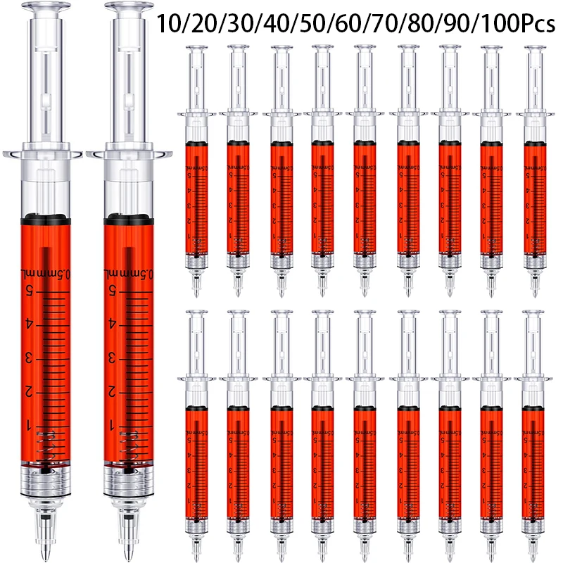 10-100Pcs Hospital Injection Needle Syringe Shape Ball Point Pen For Doctors Nurse School Office Supplies