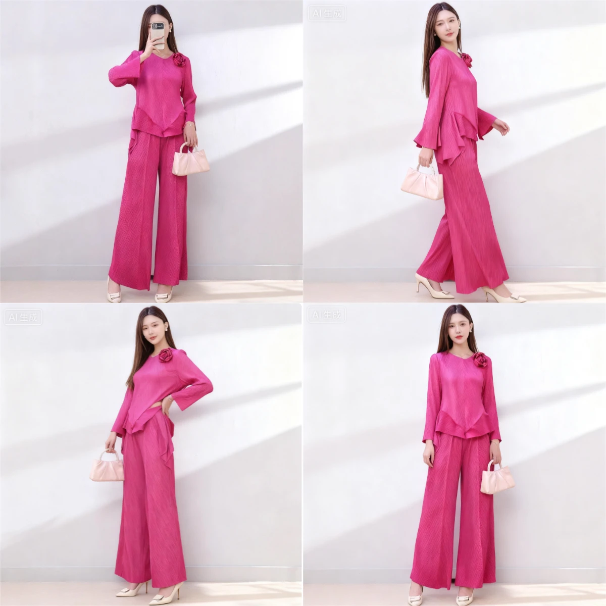 

Miyake Fold 2025 New Autumn/Winter Women's Set Large Top Fold Wide Leg Pants Two Piece Set Female Fashion Style Complete Set