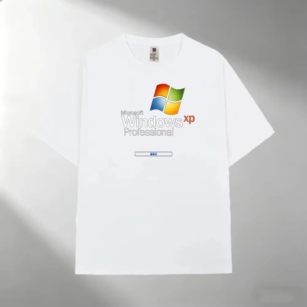 Men's 100% Cotton T-Shirt, Windows XP Professional Print Crew Neck Short Sleeve Casual Outdoor Tee