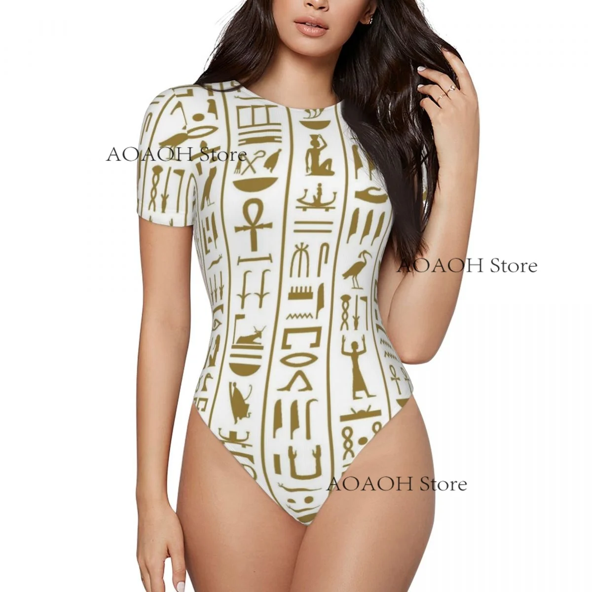 Woman Slim Bottoming Jumpsuit Female Short Ancient Egyptian Hieroglyph Jumpsuit Bodysiut Sexy Clothes