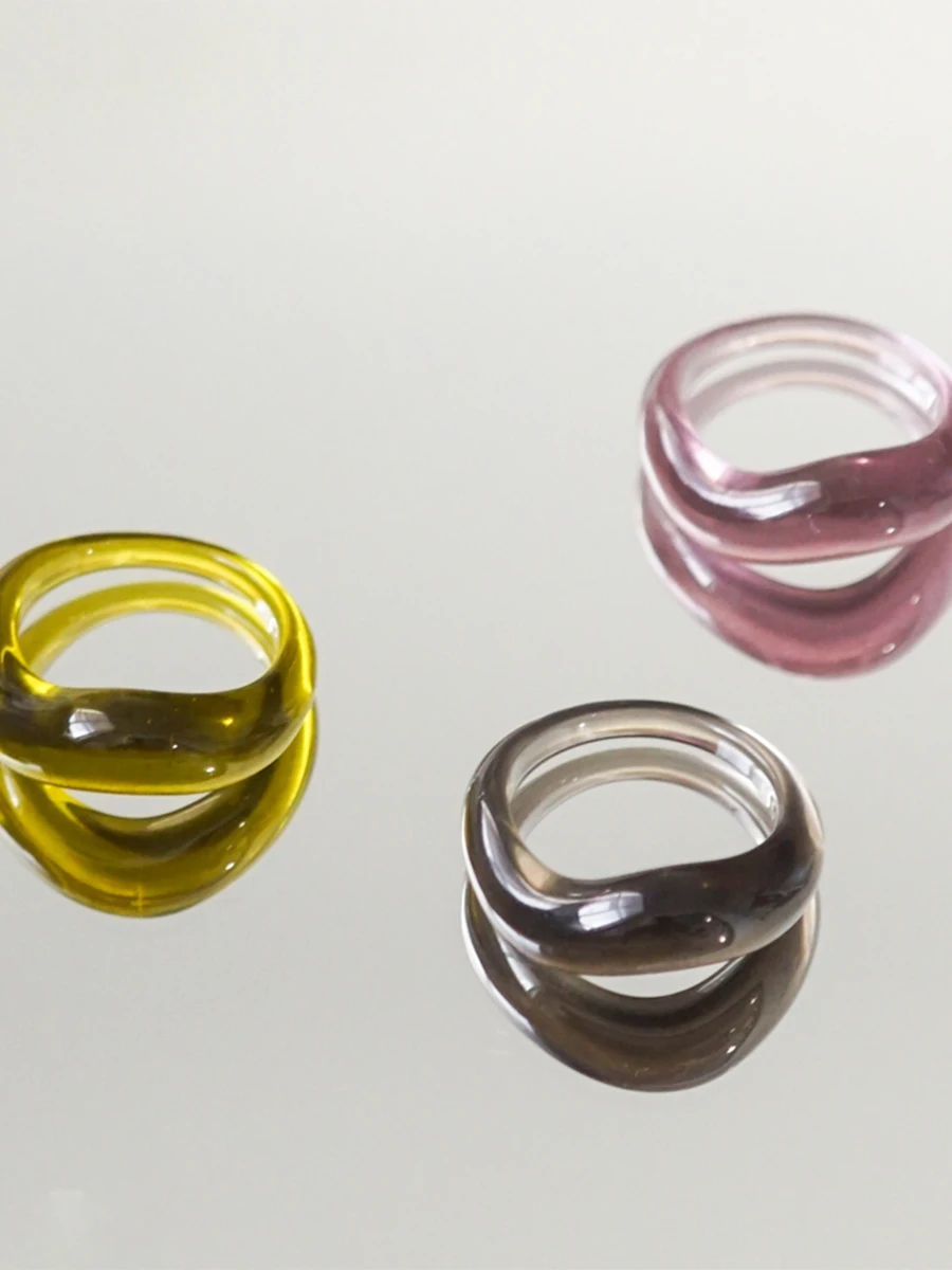 

VINTAGETASTE Summer Transparent Resin Curved Surface Unique Personali Ring Japanese Sle Faion Jewelry Accory