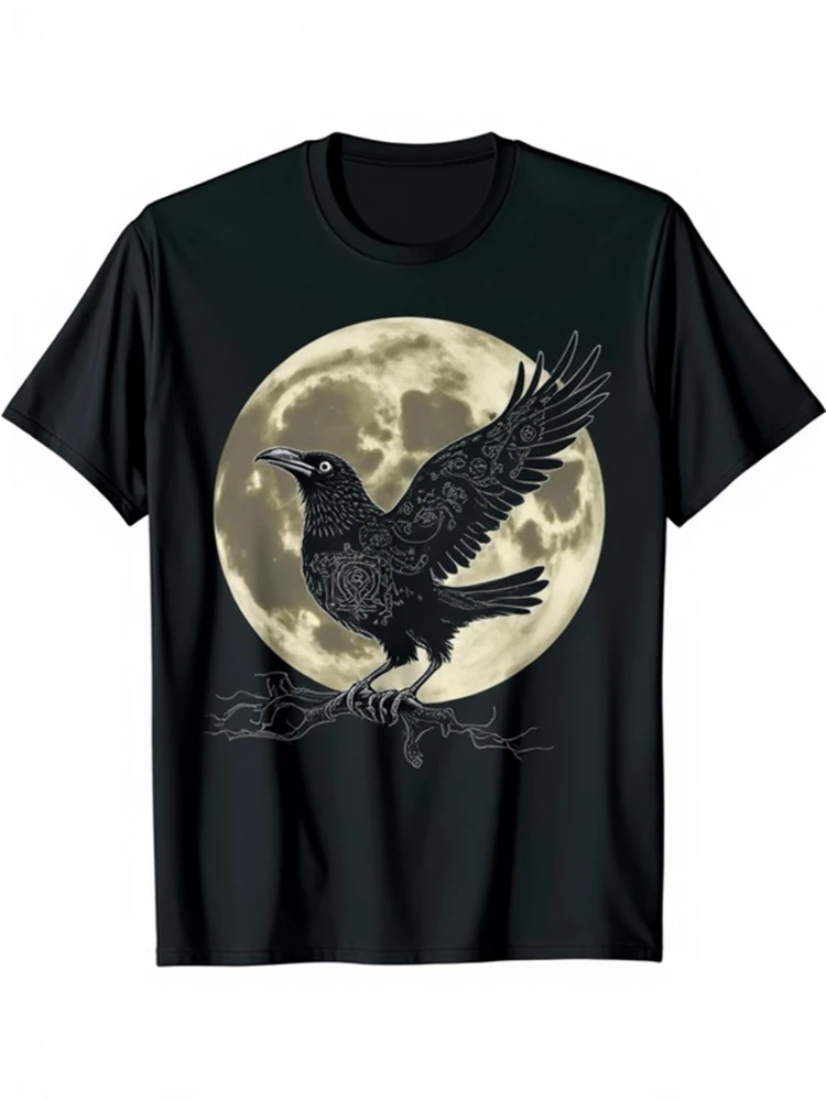 Moon Norse Raven Runes  Nordic warriors- with Celestial Design, Pagan Symbols-100% cotton O-neck men's printed T-shirt.
