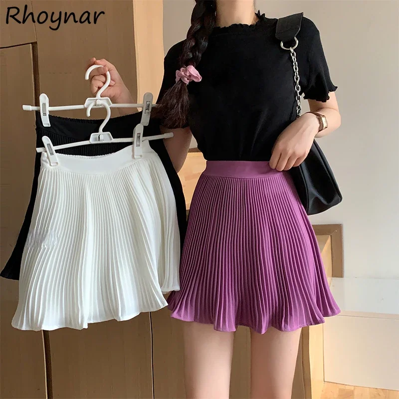 

Pleated Mini Skirts Women High Waist Minimalist Preppy Summer Pure Y2k Clothes Kawaii Vintage Korean Fashion Мини Юбки All-match