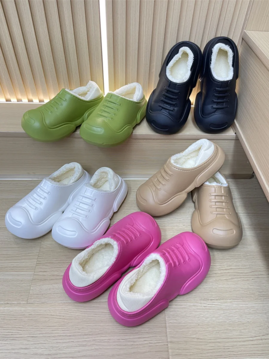 Plush EVA Material Big Head Shoes Men's  Color Slip-On Slippers Warmth And Comfort Rubber Outsole Trendy Winter Footwear