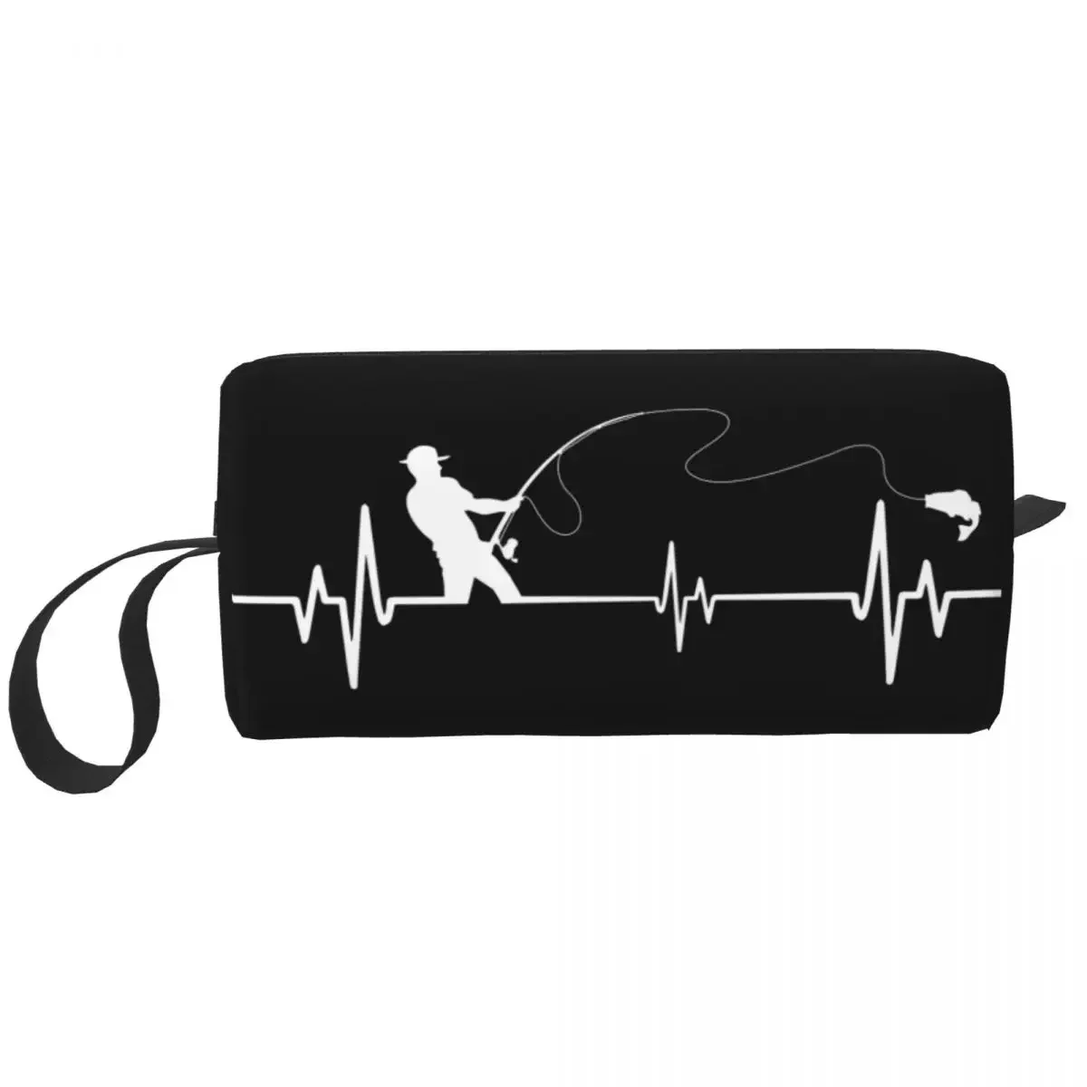 Kawaii Fishing Heartbeat Travel Toiletry Bag for Women Fisherman Fish Cosmetic Makeup Organizer Beauty Storage Dopp Kit