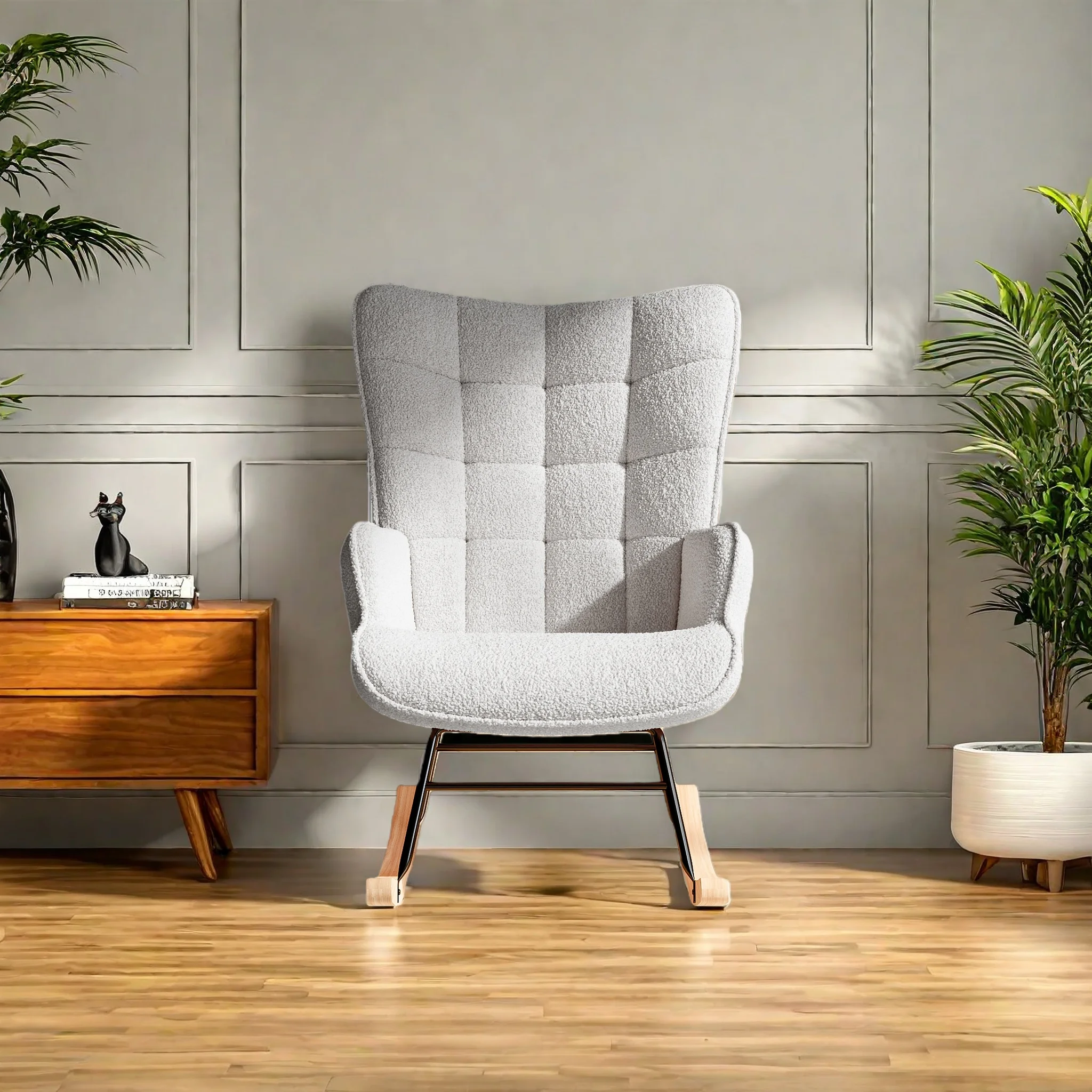 Sillón Reclinable Comanlai de Tela de Felpa a Cuadros, Sillón con Respaldo Acolchado, Sillón Individual Ligero para Sala de Estar o Dormitorio