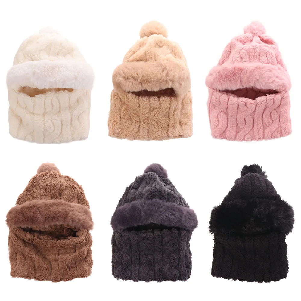 Herfst Gehoorbescherming Gehaakte Muts Sjaal Set Halswarmer Halsdoek Pluche Bal Hoed Zacht Dikker Trui Cap Dames