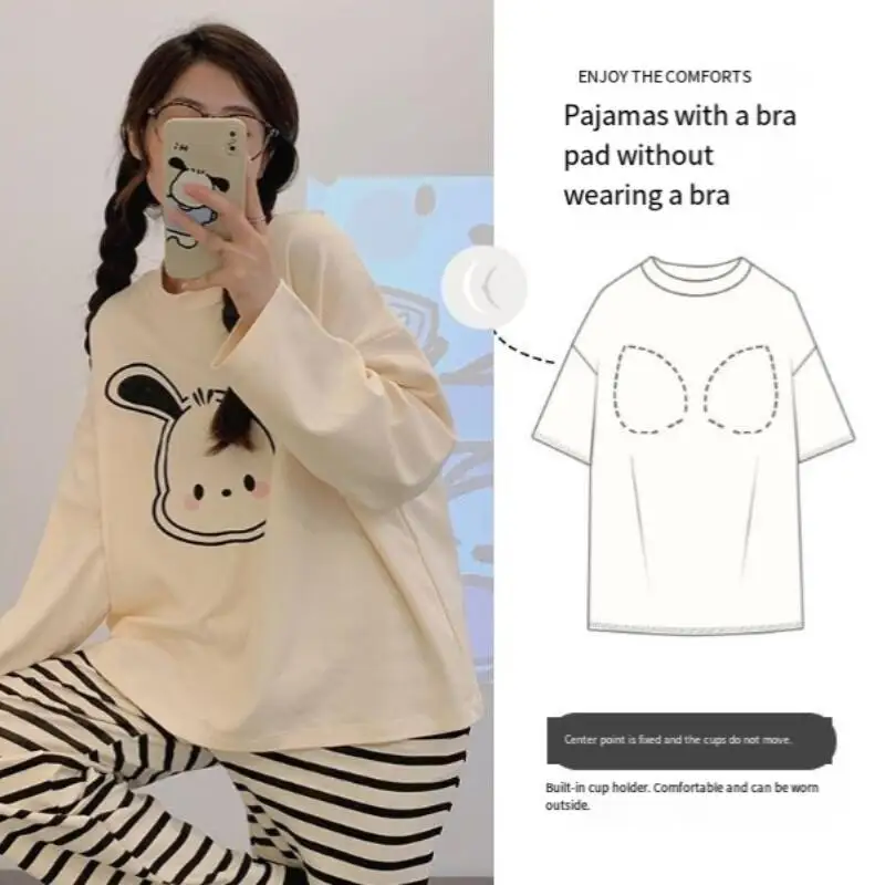 Pijama de dibujos animados de Anime para mujer, ropa de dormir japonesa Kawaii, ropa de dormir de algodón para estudiantes, ropa para el hogar, conjuntos de pantalones de manga larga a la moda