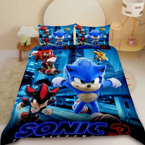 Duvet Cover Set Sonic Cartoon Bedding Set Comforter Cover for Bedroom Dormitory Decor Holiday Gifts Queen King