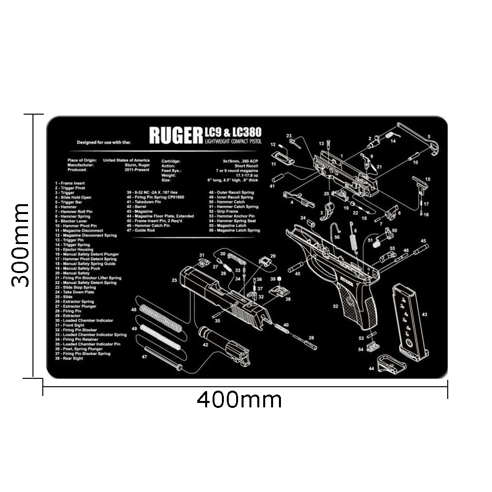 Zestaw mata gumowa do czyszczenia pistoletów Glock 75 Gen4 schemat części i instrukcje podkładka pod mysz Walther PPQ HK P2000 SIG p365