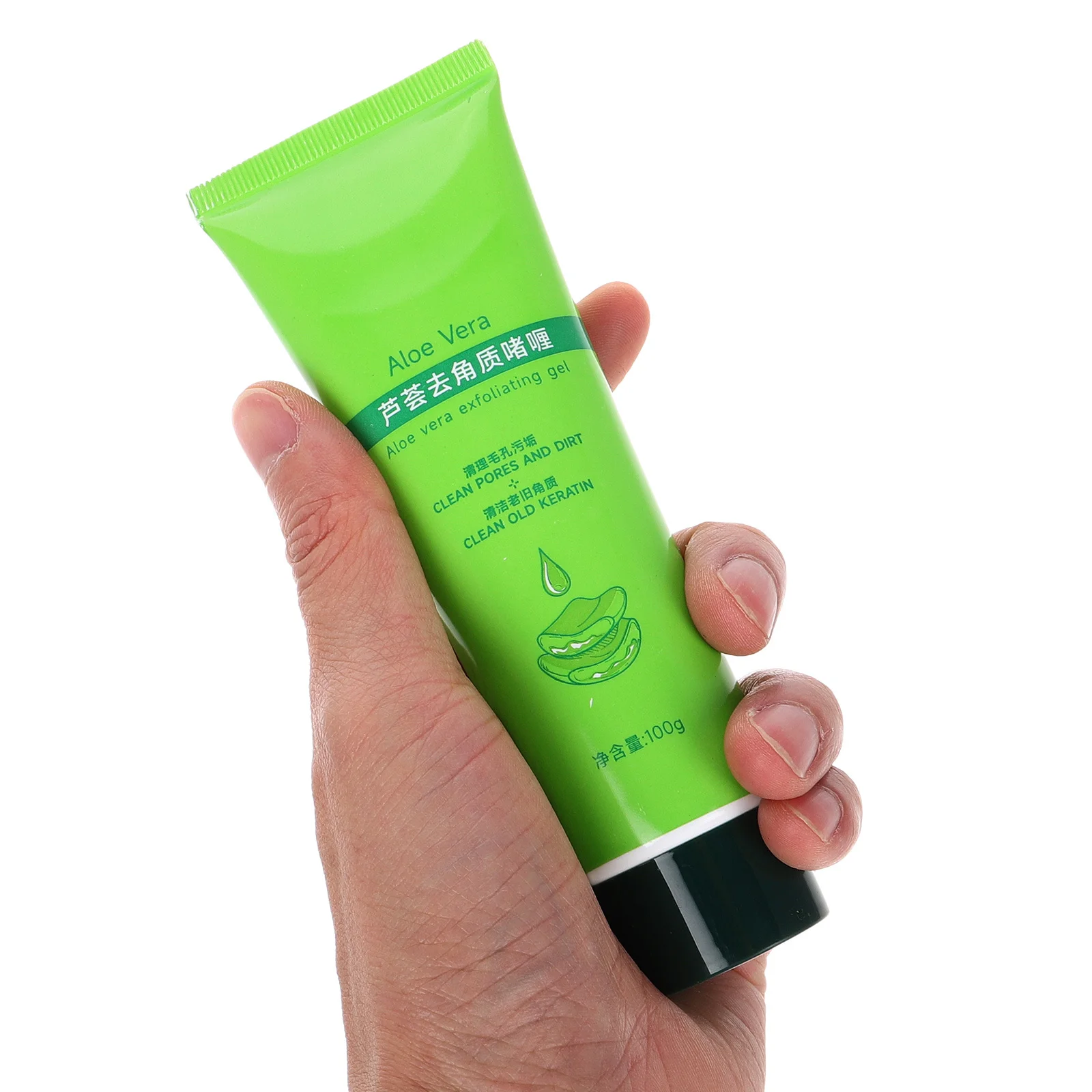 Zielony, łagodzący, delikatny żel peelingujący, miękki żel złuszczający do głębokiego oczyszczania twarzy i ciała, rozmiar podróżny, aloes, kojący, nawilżający skórę.