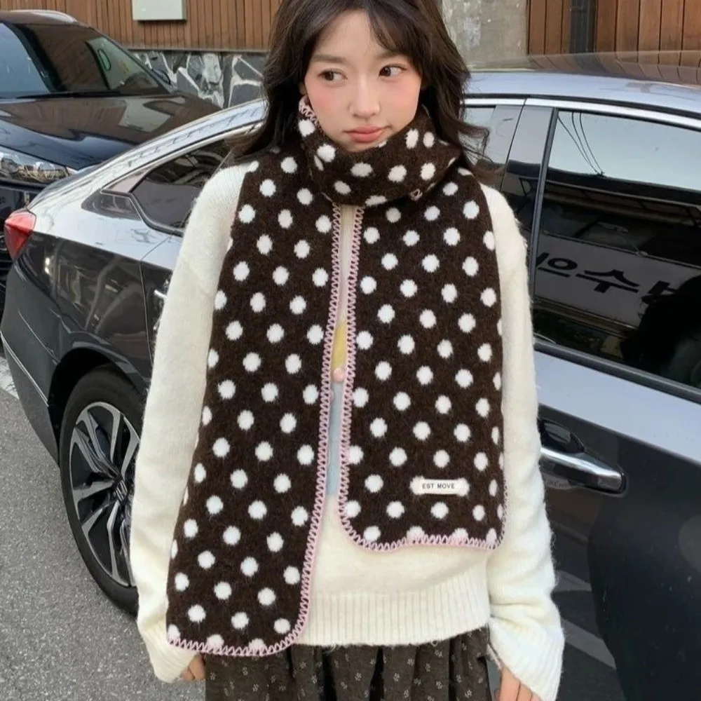 Coldproof Color-Block Polka Dot Scarf Korean Style Windproof Wool Scarf Lightweight Double-Sided Neck Warmer Gift