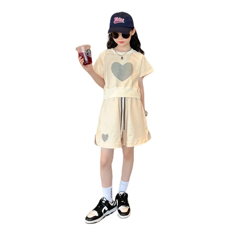 

Summer Children Girls Clothes Cute T-shirt + Shorts Set Kid Short Sleeve Top Bottom 2 Pieces Suit Tracksuit Streetwear 5-14 Year