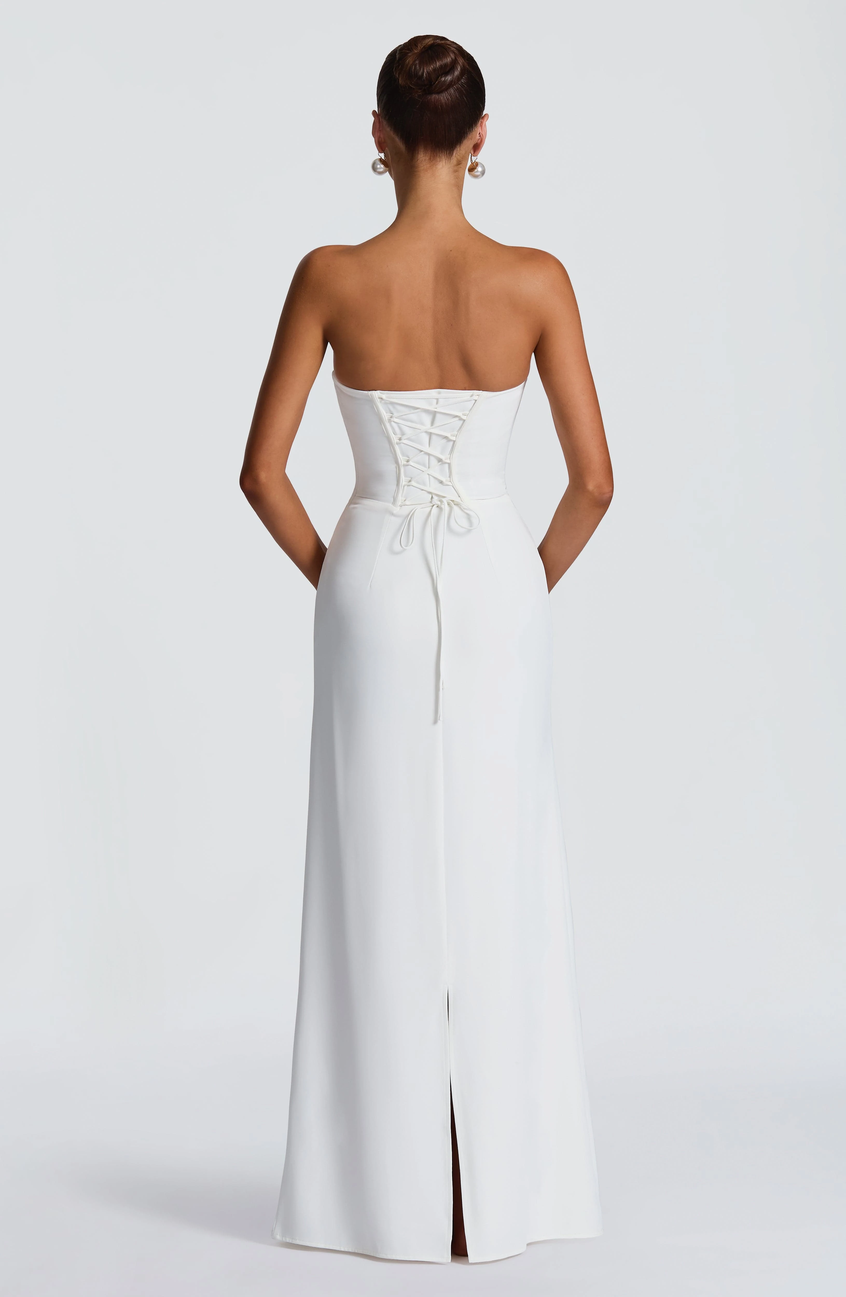 White Strapless Maxi Dress Women Solid Bodycon Lce-up Bandage Long Evening Gown Elegant Wedding Guest Formal Party Prom Dresses view 2