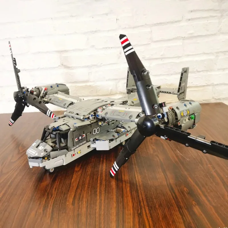 WW2 Technical Electric Osprey Transport Aircraft Building Blocks High-Tech Sets Military Fighter Bricks Boys Toys for Kids Gifts