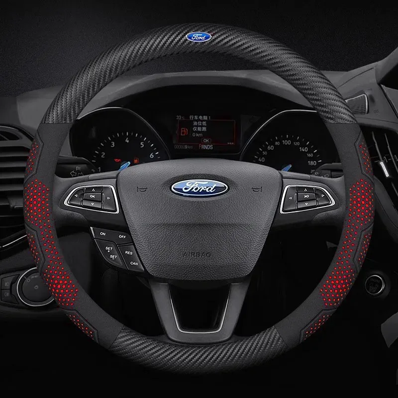 

Car Suede Carbon fiber Leather Steering Wheel Cover For Ford Mondeo Focus Raptor Puma Edge Explorer Ecosport Ranger Fusion Kuga