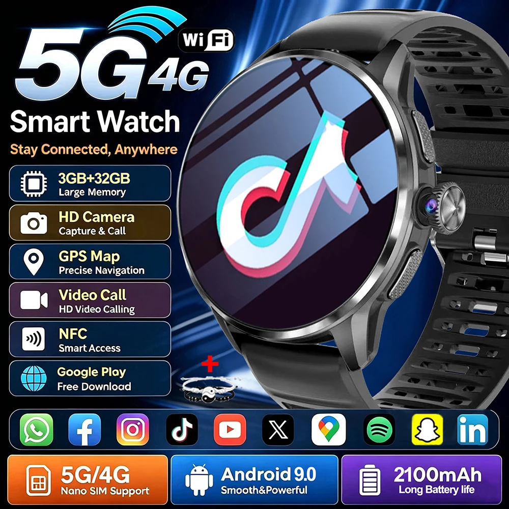 4G Full Network Infrared Smart Watch 1.60 inch AMOLED Screen 800W Video Call  2100mAh Google Play WIFI GPS Compass 5G Smartwatch