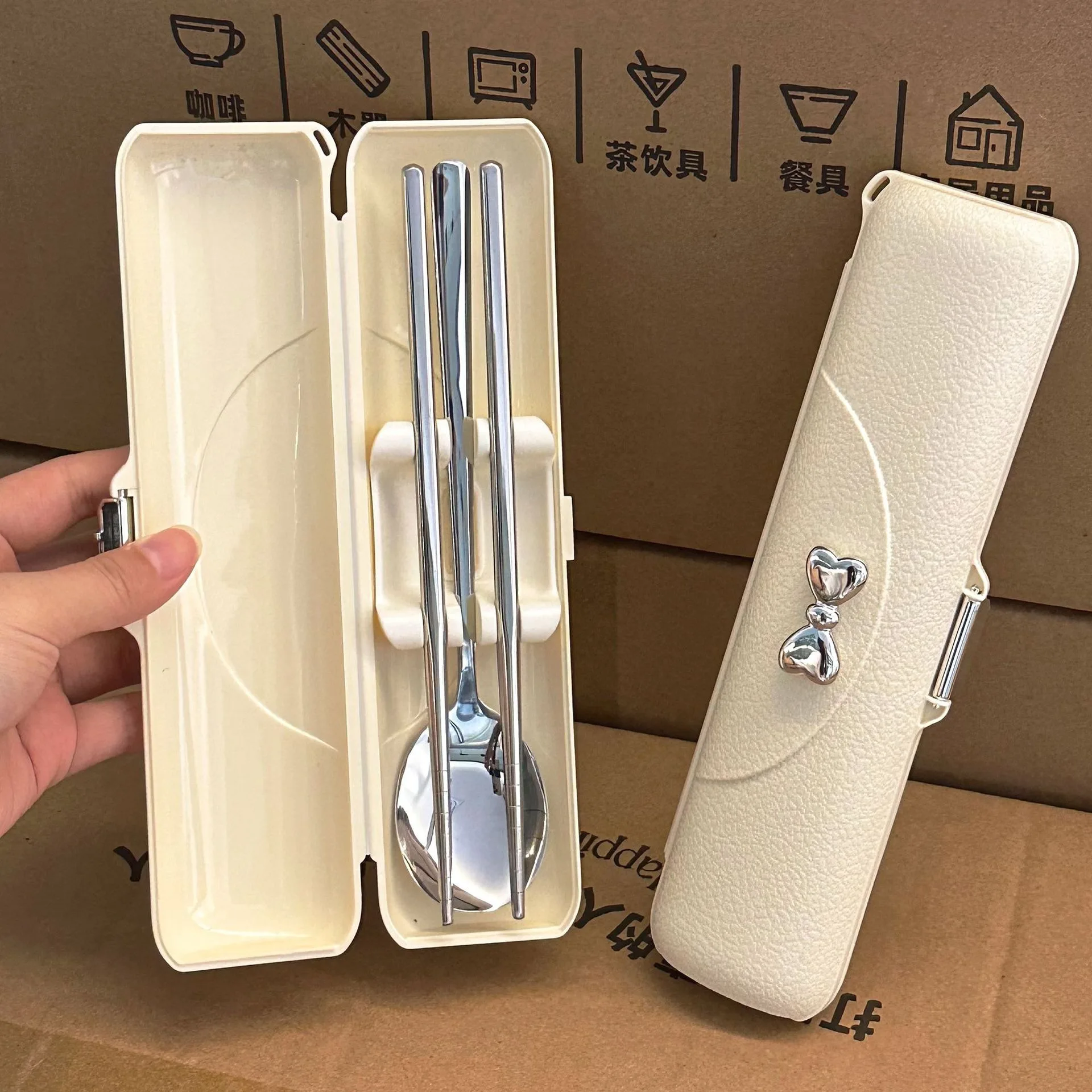 

2Pcs 304 Stainless Steel Flatware Set Spoon Chopsticks Outdoor Picnic School Valentine New year Gift Portable Travel Cutlery