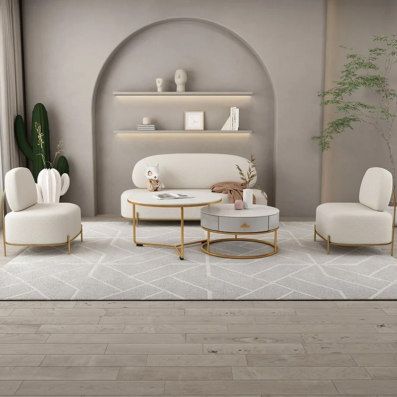 Sofá de lana de cordero para recepción de tienda de ropa, esponja de alta densidad, no es fácil de colapsar, sala de estar, silla para apartamento pequeño