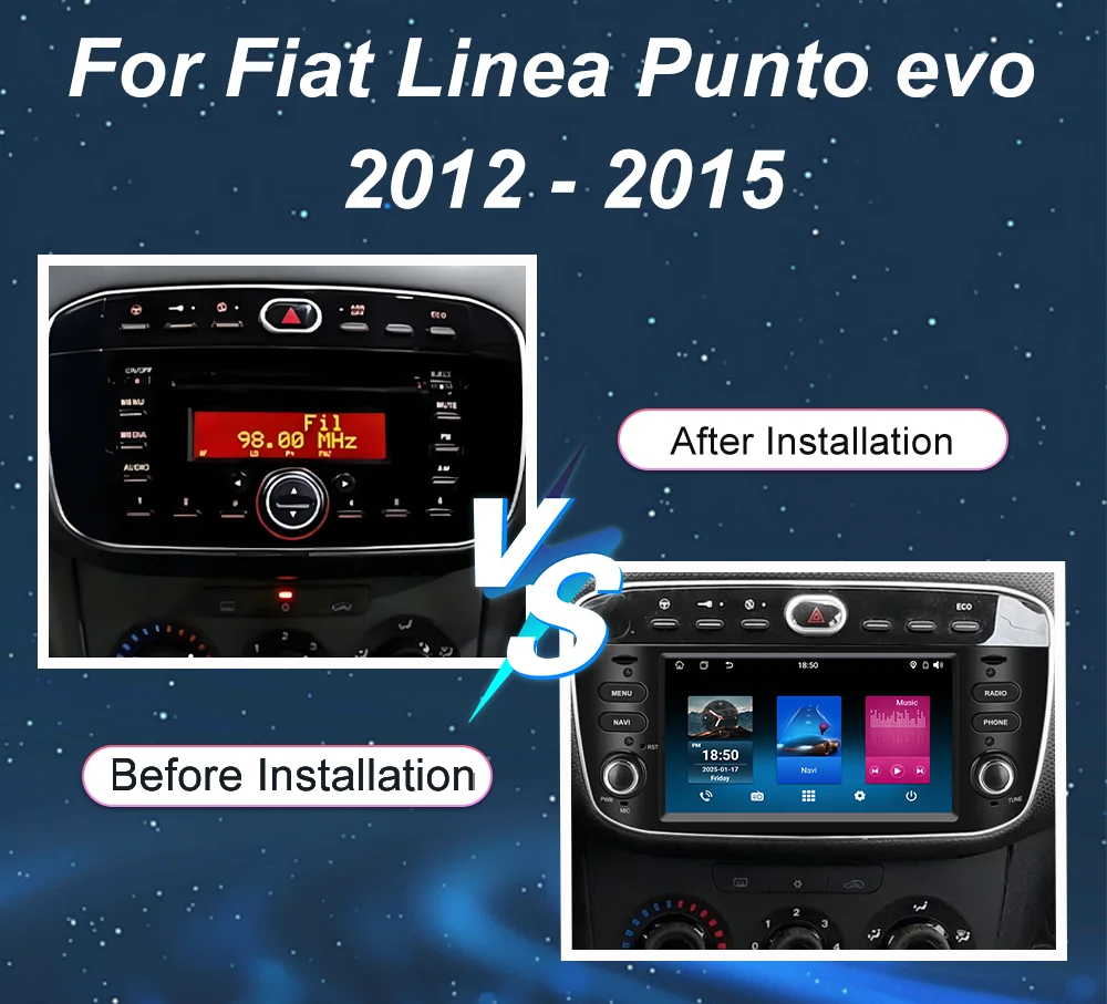 7'' Android 15 Autoradio For Fiat Linea Punto evo 2012-2015 GPS WIFI Carplay Auto 4G Radio Stereo Multimedia Player Bluetooth