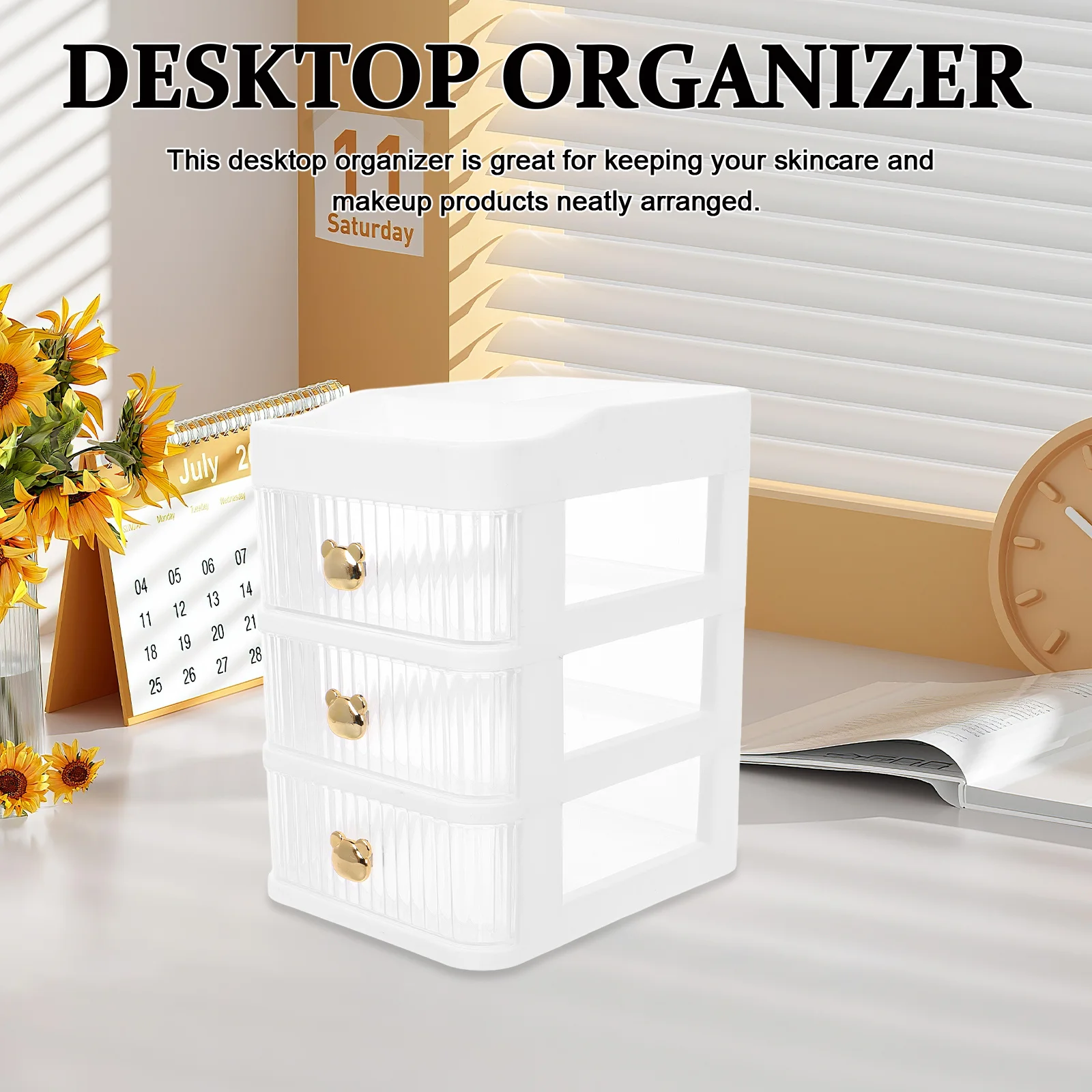 

Drawer Style Desktop Organizer 3-Tier Plastic Storage Box For Makeup Lipstick Skincare Office Supplies Small Organizer