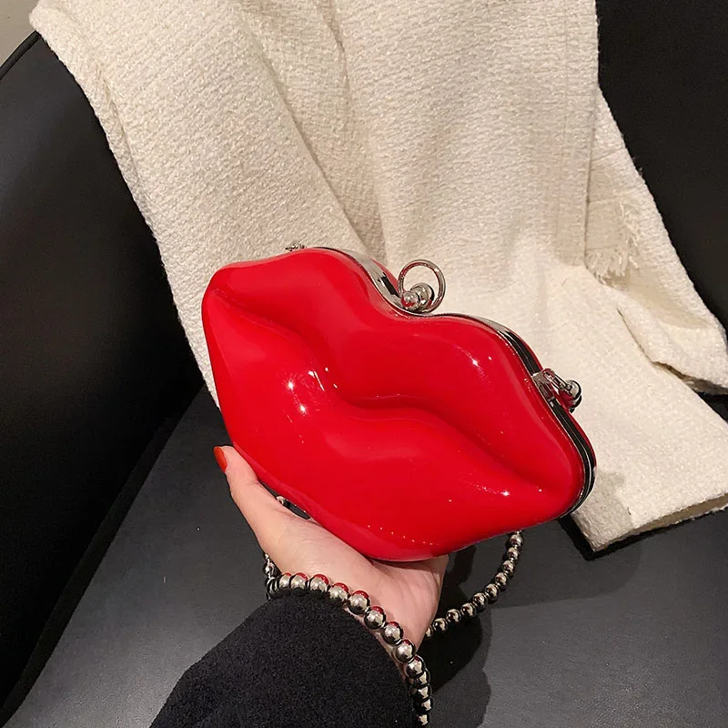 Disney Fashion Women\'s Lip Shaped Handbags Cute Kawaii Princess Crossbody Bags Wallet Purse Bead Chain Shoulder Bag Lady Handbag