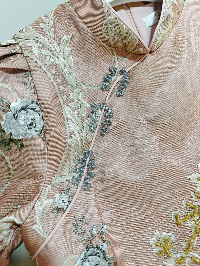   Rétro chinois Sle ort Dr Young rose Ele broderie fente basse usage quotidien fibre de Polyester