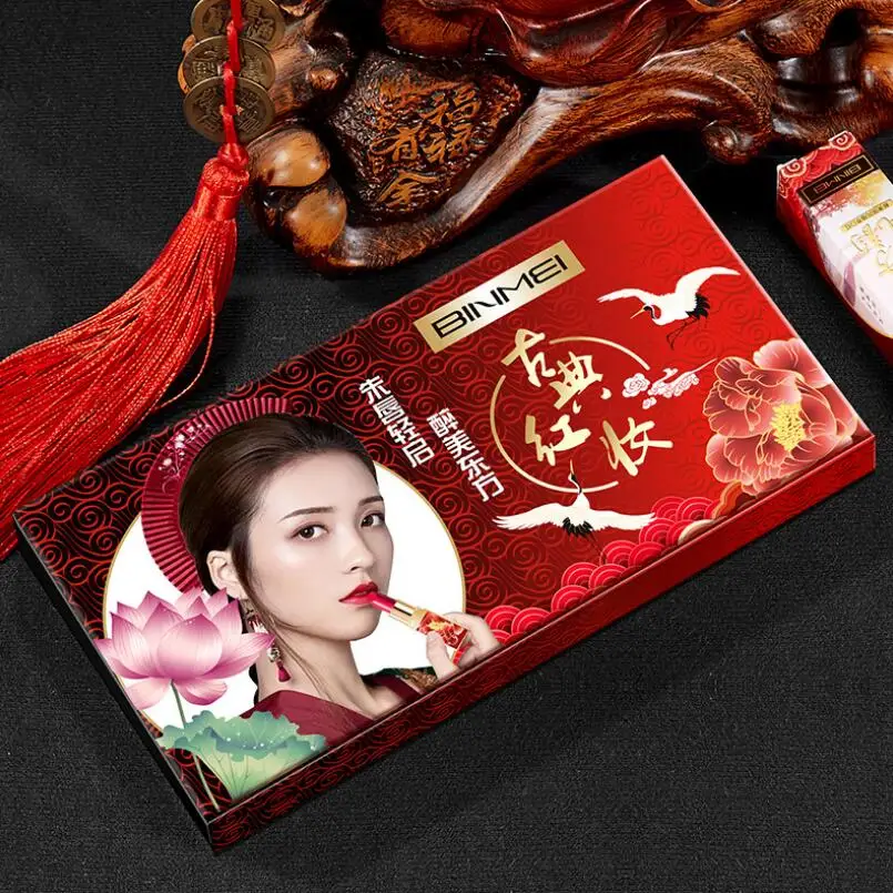 6pcs/set Chinese Style Lipstick Gift Set Box Lasting Moisturizing Nourishing Red Lip stick Cosmetics Women Beauty Makeup Set