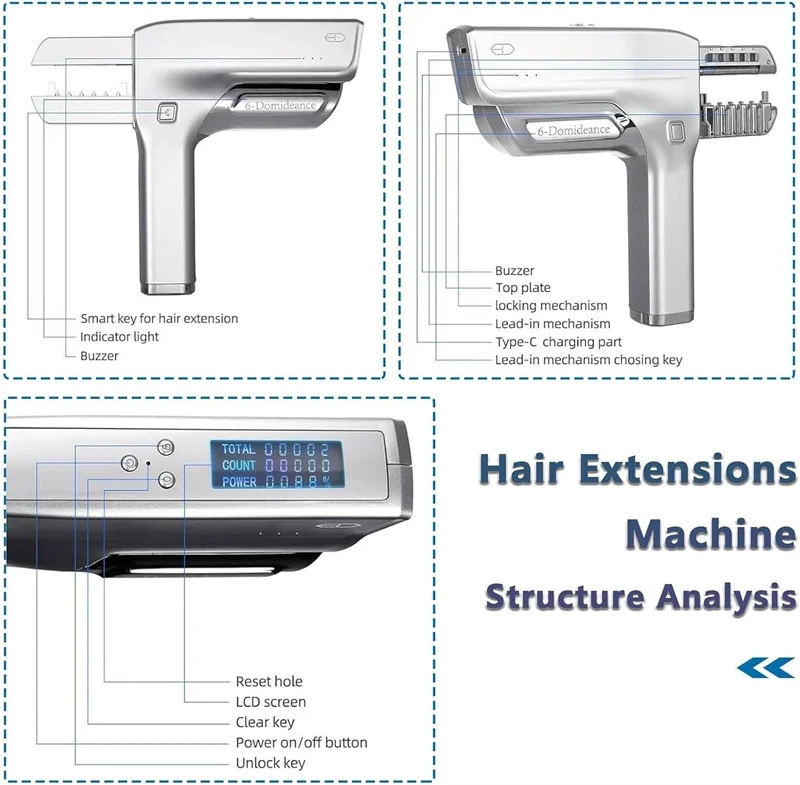 6D Hair Extensions Kit, 3rd Generation Traceless Tool, Electronic Smart Salon Equipment, 6D Hair Extension Machine