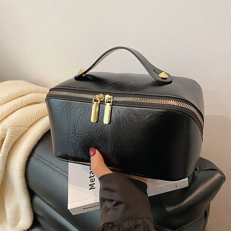 Fashion PU Leather Large-capacity Travel Cosmetics Storage Bags Women's Handheld Washing and Makeup Multi functional Storage Bag