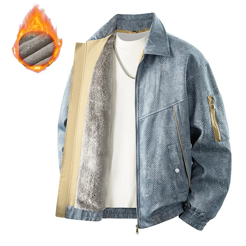 

2025 Man Plush Jacket Autumn Winter Thicken Fleece Turn Down Colalr Male Coat Fashion Long Sleeve Zipper Loose Men Outerwear