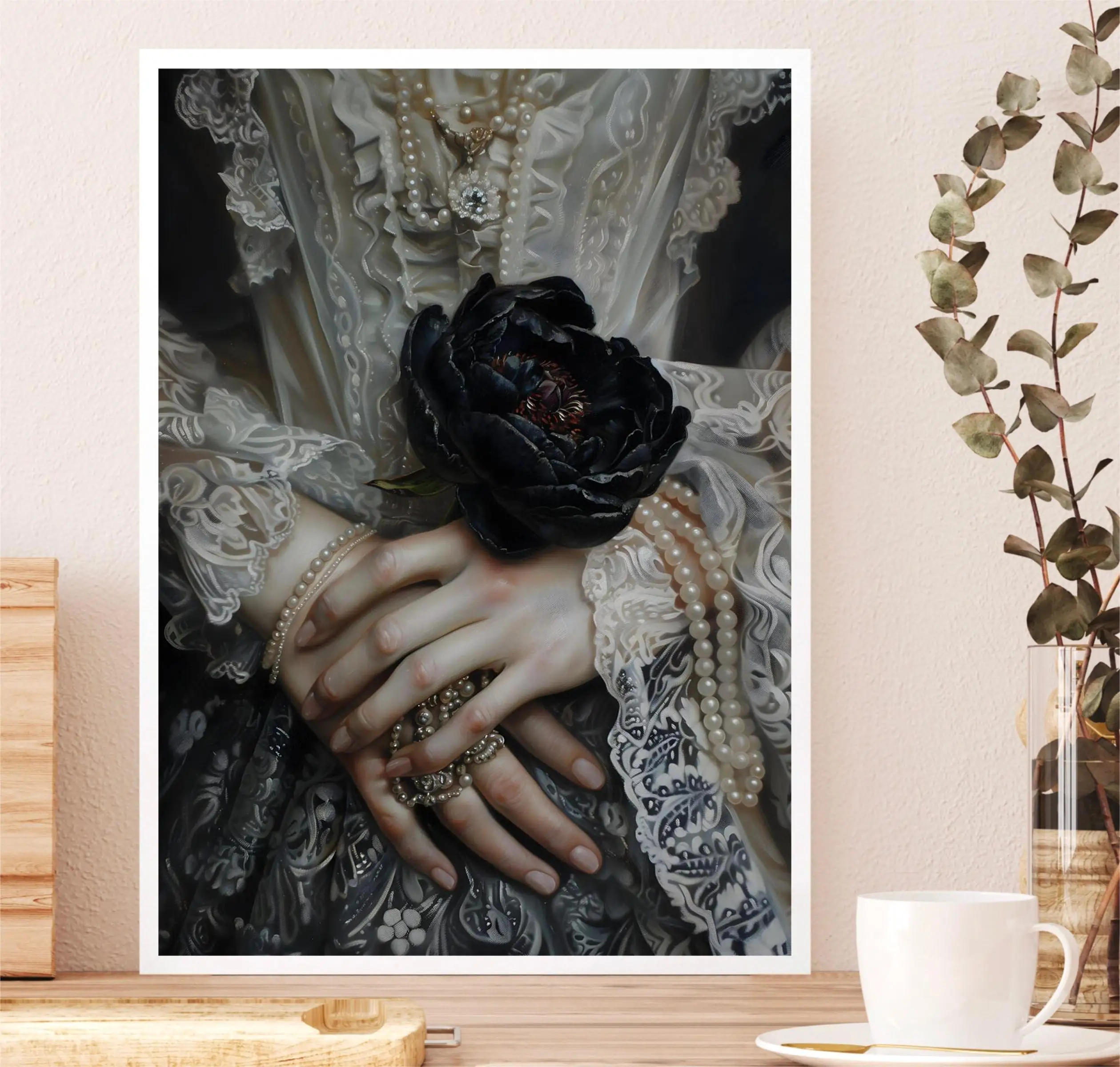 Victorian Art Woman Holding Daggers Swords Black Rose Disco Ball Retro Poster Canvas Paintings Wall Art Pictures Home Decor - view 4