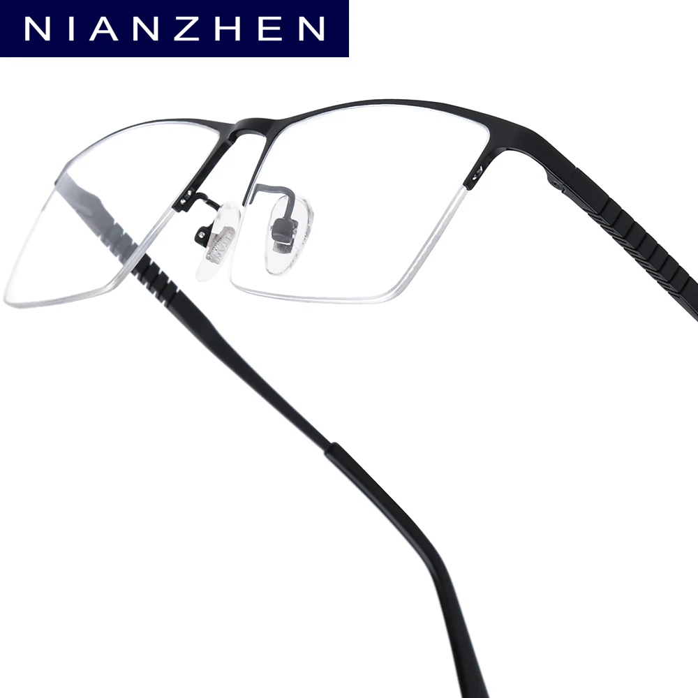 NIANZHEN Titanium Alloy Eyeglasses Frame Men Brand Design Semi-Rimless Square Glasses Women Ultralight Half-Rim Eyewear 69772