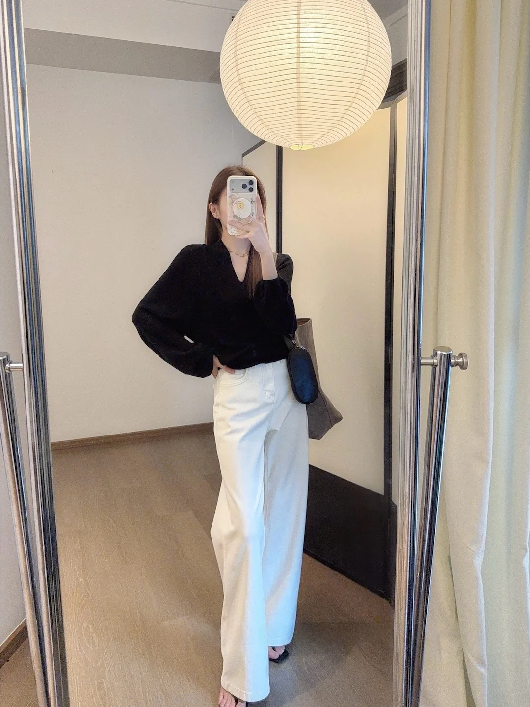 

White Straight Leg Wide Leg Jeans Women's Spring Summer Casual High Waist Slimming High Elastici Cotton Pants mat Sle