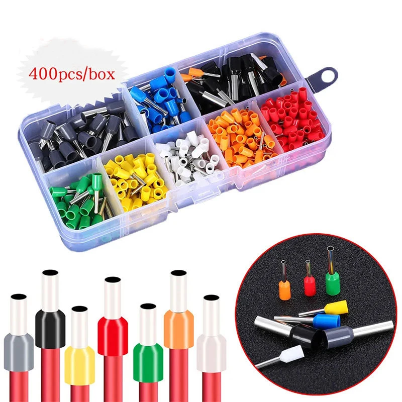 

400pcs AWG 22-10 Insulated Ferrules Terminal Block Cord End Wire Connector Electrical Crimp Connectors Assortment Kit