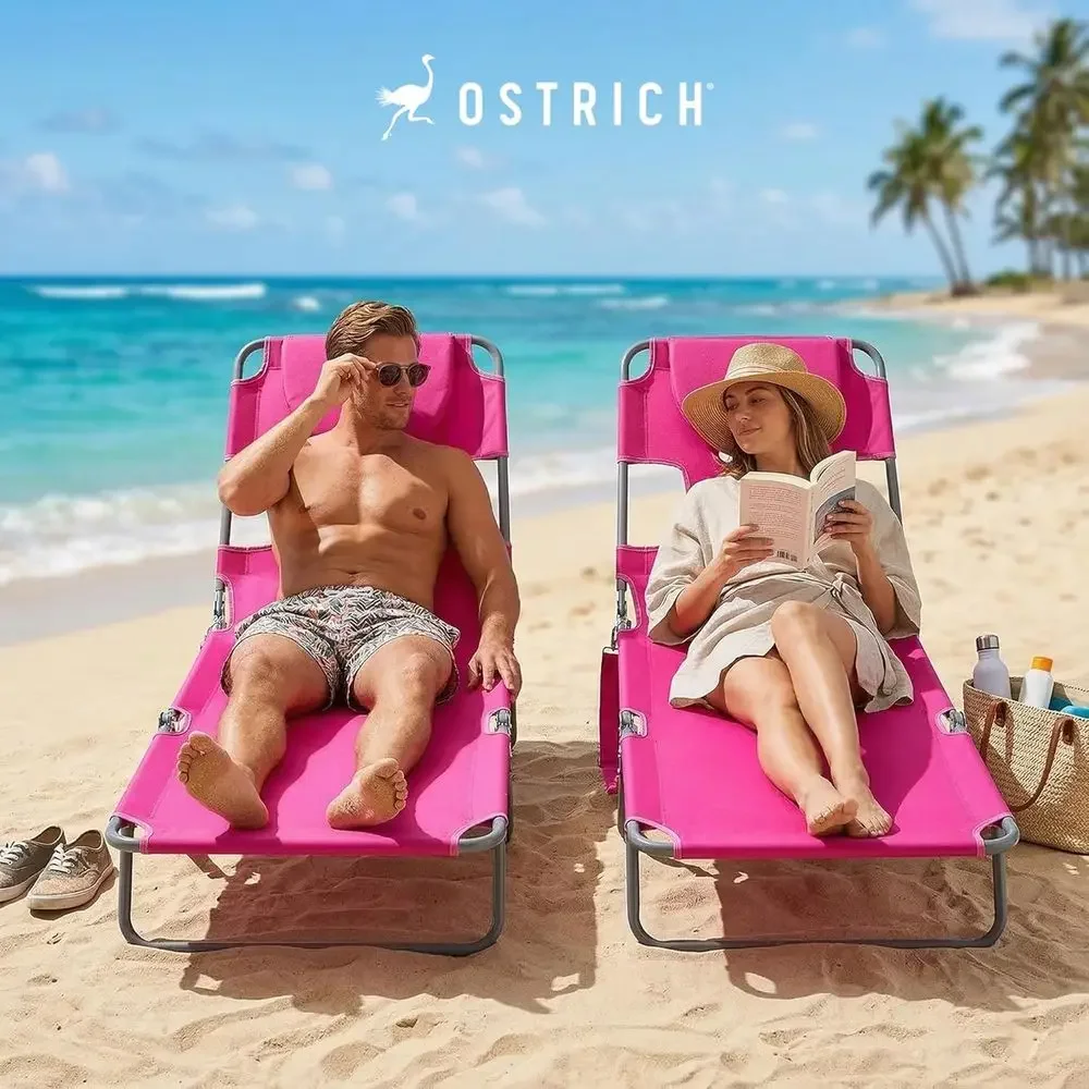 Portable Reclining Lounger, 72x22 Inch, Pink, Ideal for Outdoor, Beach, Lawn, Camping, Pool Tanning
