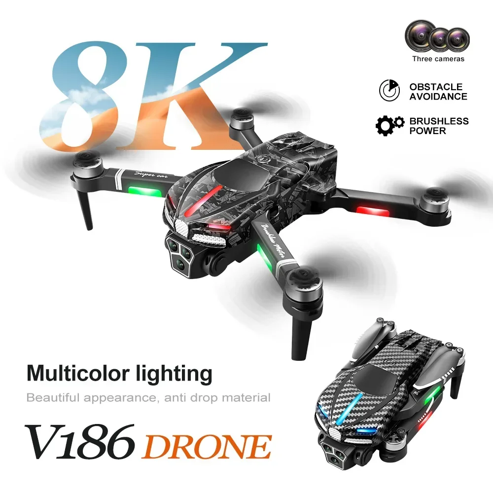 

New V186 Brushless Drone 8K HD Aerial Photography Three Camera Aircraft Optical Flow Obstacle Avoidance Remote Control Dron 200M