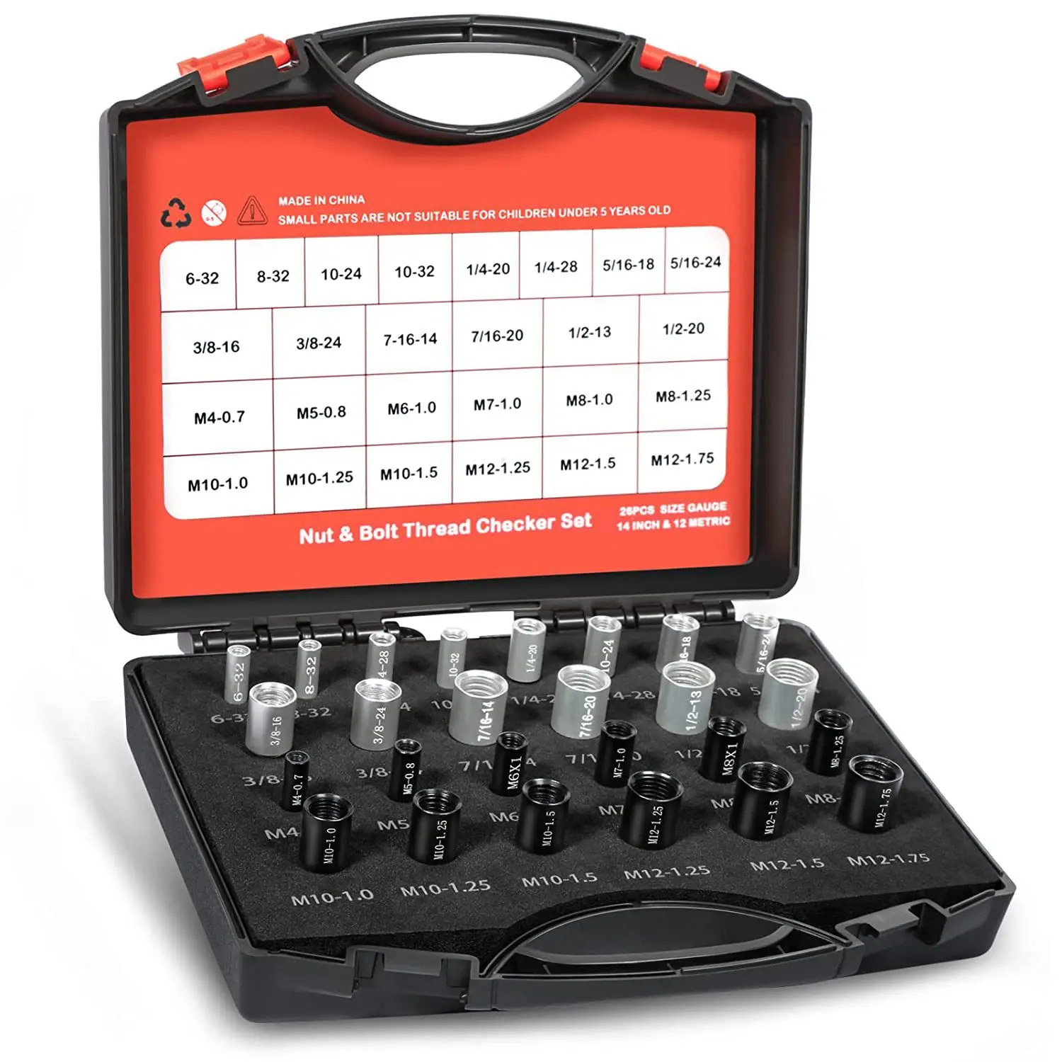 Nut and bolt thread checker, metric and British standard, set of 26 pieces and 44 pieces