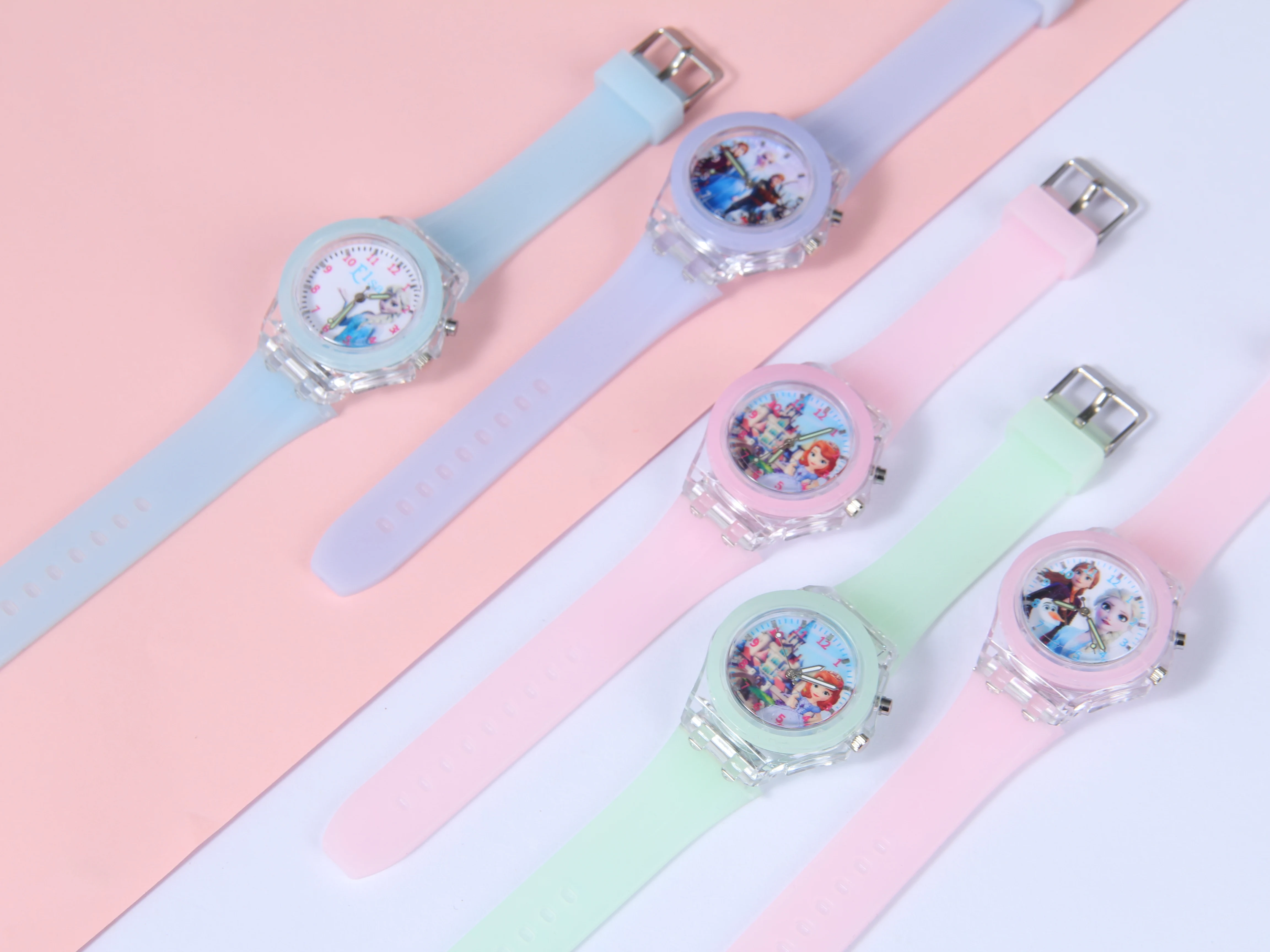 Disney Frozen Princess Elsa Led Kids Watch Figure Toys Fashion Cartoon Luminous Watch Student Birthday Toys Christmas Gift