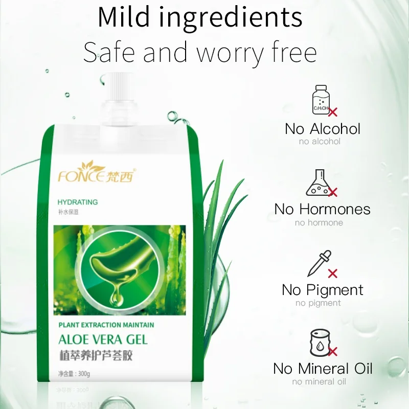 FONCE جل الصبار النقي العضوي 300 جرام كريم ترطيب حروق الشمس الألوة جل طبيعي آمن مهدئ غسول العناية بالبشرة جل التقشير #3