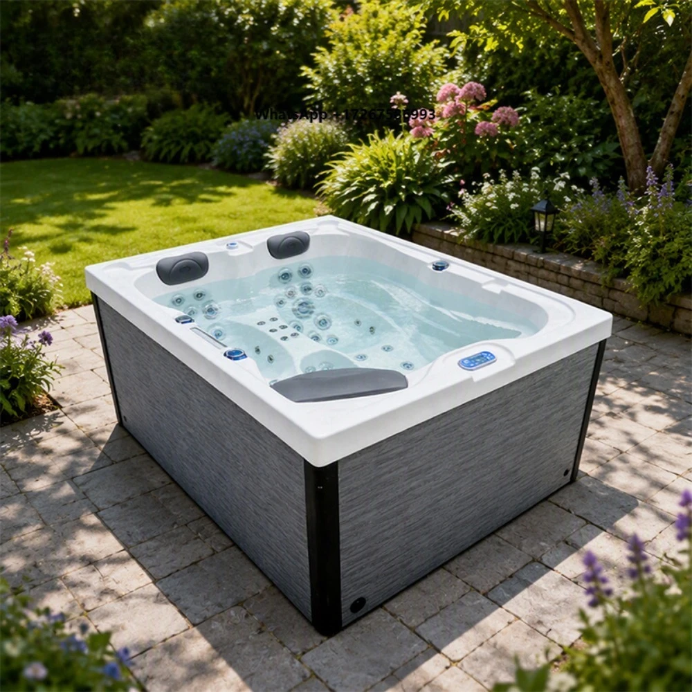 LOVIA L301 Modern Rectangle Acrylic 3-Person Outdoor Spa Tub Whirlpool 68 Jets Massage Balboa Control Freestanding Eco-Friendly