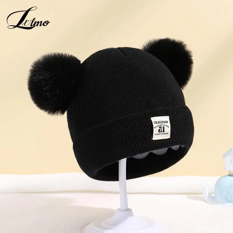 

Solid Color Wool Knitted Bonnet Newborn Baby Hat Pompom Cute Winter Hat For Kids Boys Girls Children Warm Beanie Cap 0-3Y