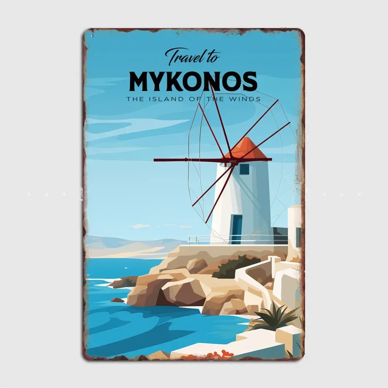 Travel to Mykonos Travel Scenic Spot Retro Poster Metal Sign Mural Plates Club Tin Home Decor Room Decoration Wall Decor