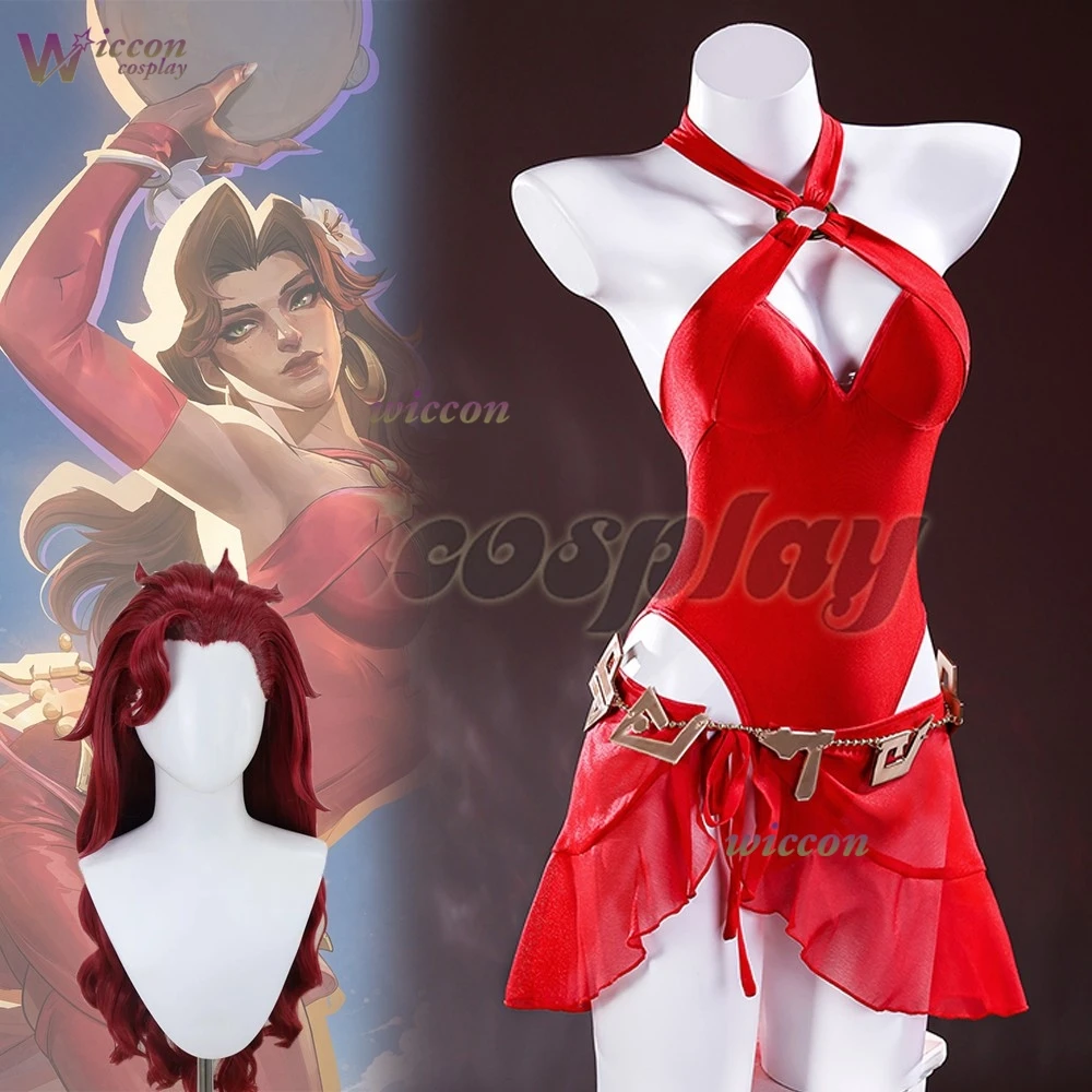 Game Rivals Scarlet Witch-Wandaa Red Swimsuit Cosplay Costume - Summer Full Set Roleplay Outfit Women Outfit Christmas Halloween